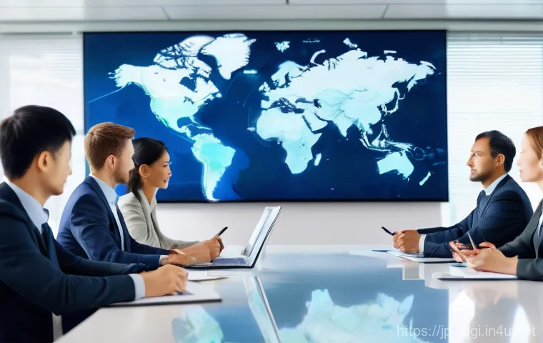 국제물류에서 필요한 영어 표현과 용어 - **Prompt 1: Global Logistics Strategy Meeting**
    "A diverse group of international business profe...