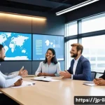 국제물류사로서의 직업 만족도 향상 방법 - A diverse multicultural business meeting scene in a modern international logistics office, featuring...