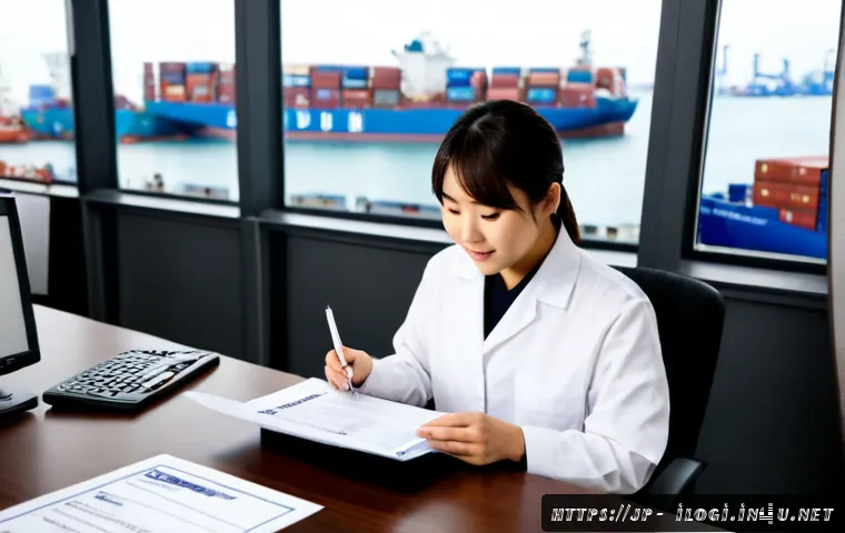국제물류사 자격증의 산업 내 가치 - Photorealistic international logistics professional in a modern Japanese port operations office, con...